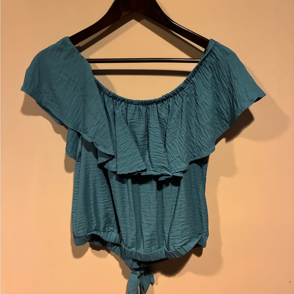 Hem & Thread Teal Ruffle Blouse - Picture 2 of 3